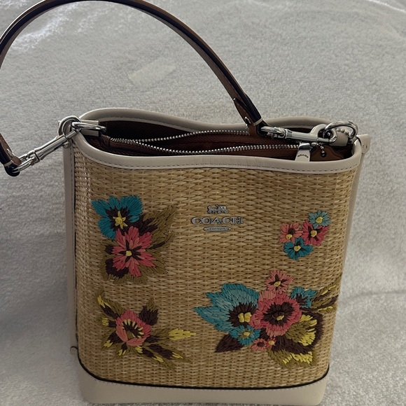 Coach Tan Woven Bag with Floral Embroidery - Picture 7 of 7